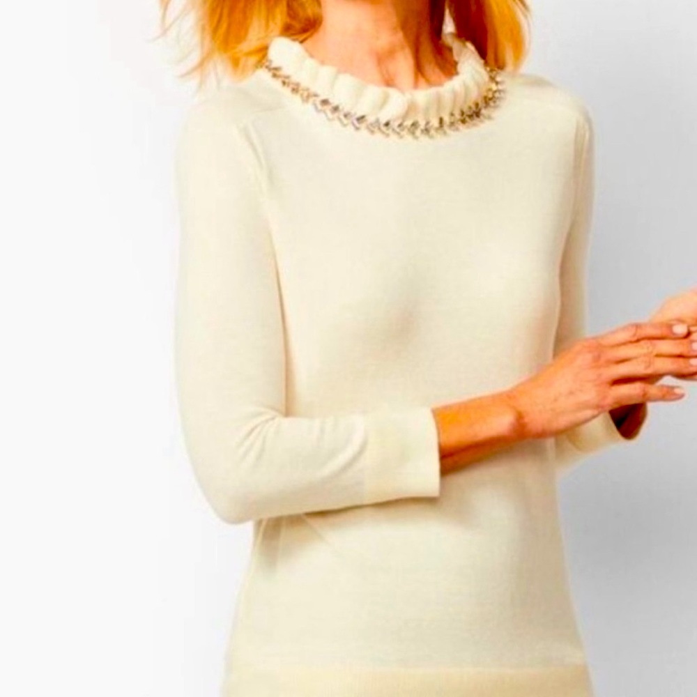 RSVP By Talbots Embellished Off White Tie Back Sweater Size L - never worn